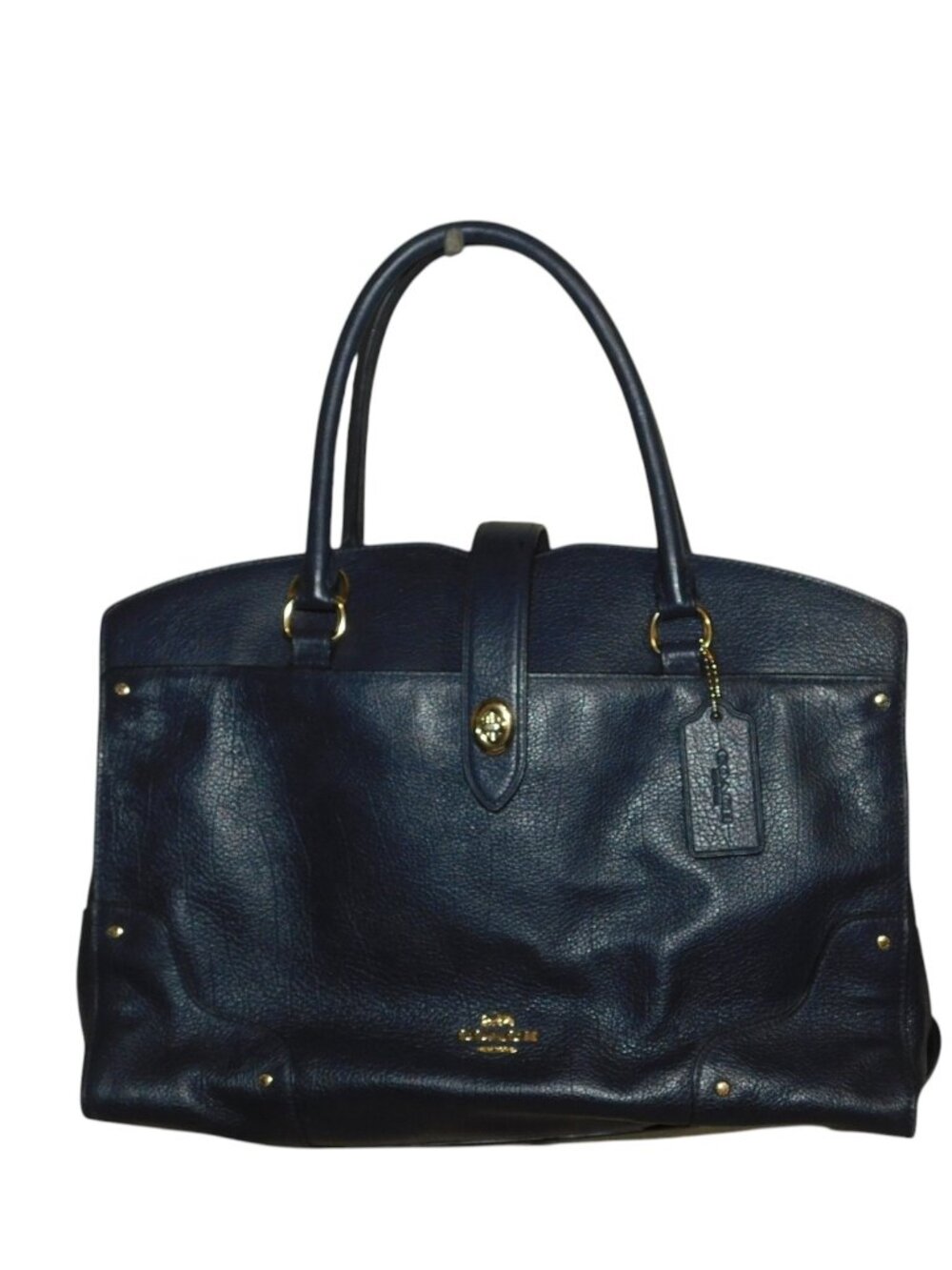 Coach Mercer F37167 Navy Blue Grain Leather Satchel Shoulder Bag Purse